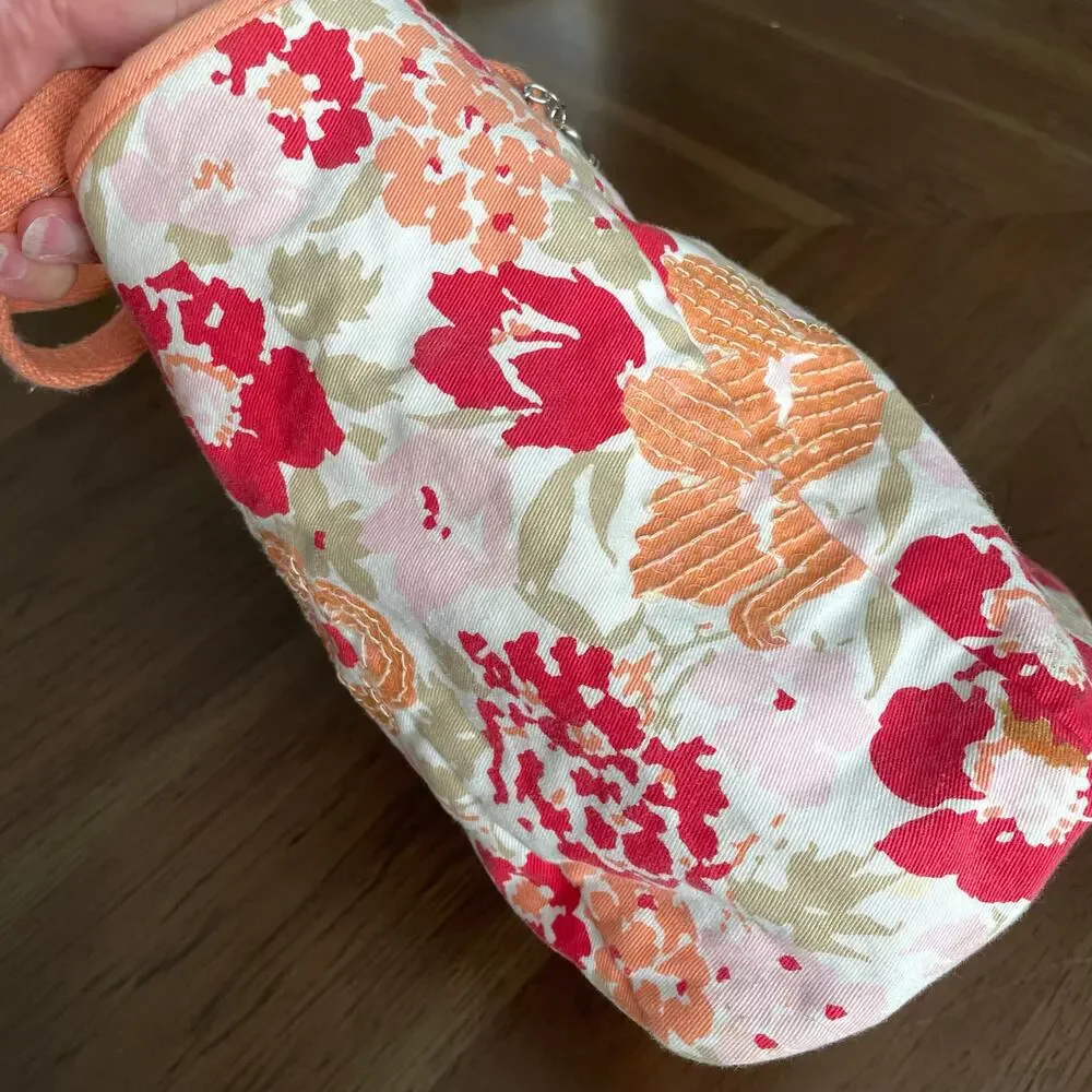American Eagle Floral Sequined Canvas Tote Bag Cloth Shoulder Salmon Peach